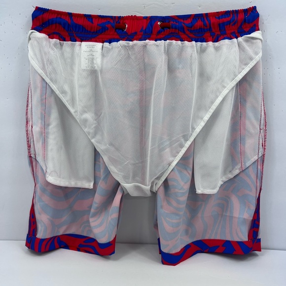 COVE, RED, LARGE BATHING SUIT/TRUNKS WITH BLUE STREAKS ALL OVER - Picture 8 of 16